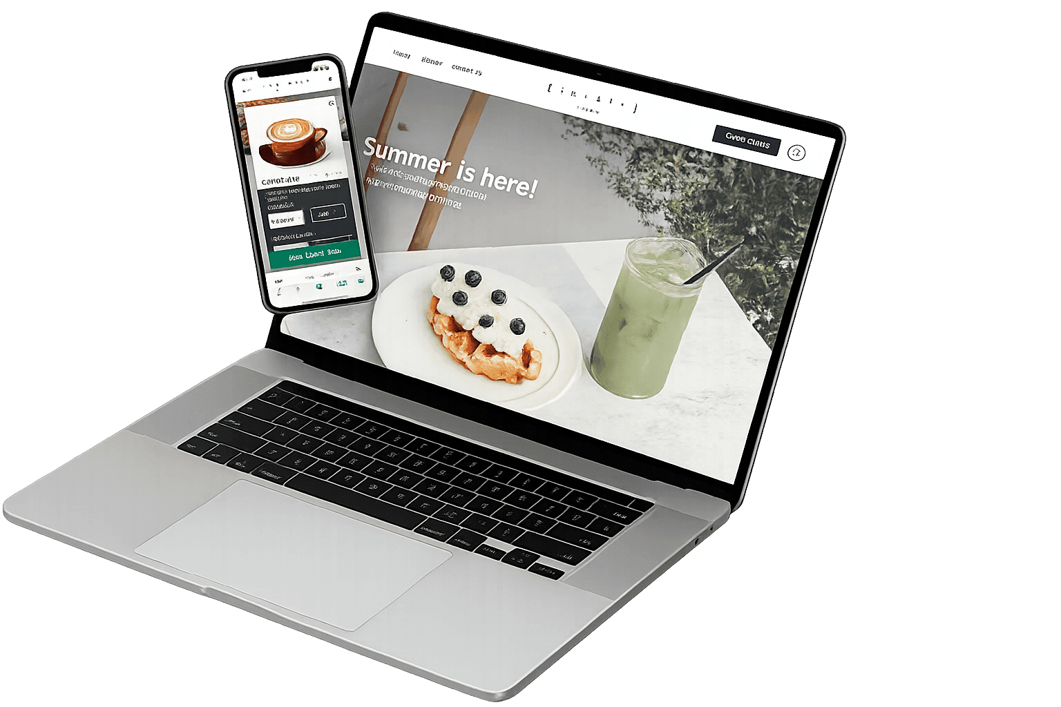 A coffee shop website Venbit maintains, shown on a laptop and phone